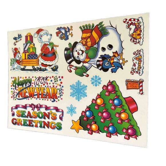 VTG Christmas Static Cling Window Decorations Super Signs 4 Holiday Sheets NEW - Picture 4 of 7